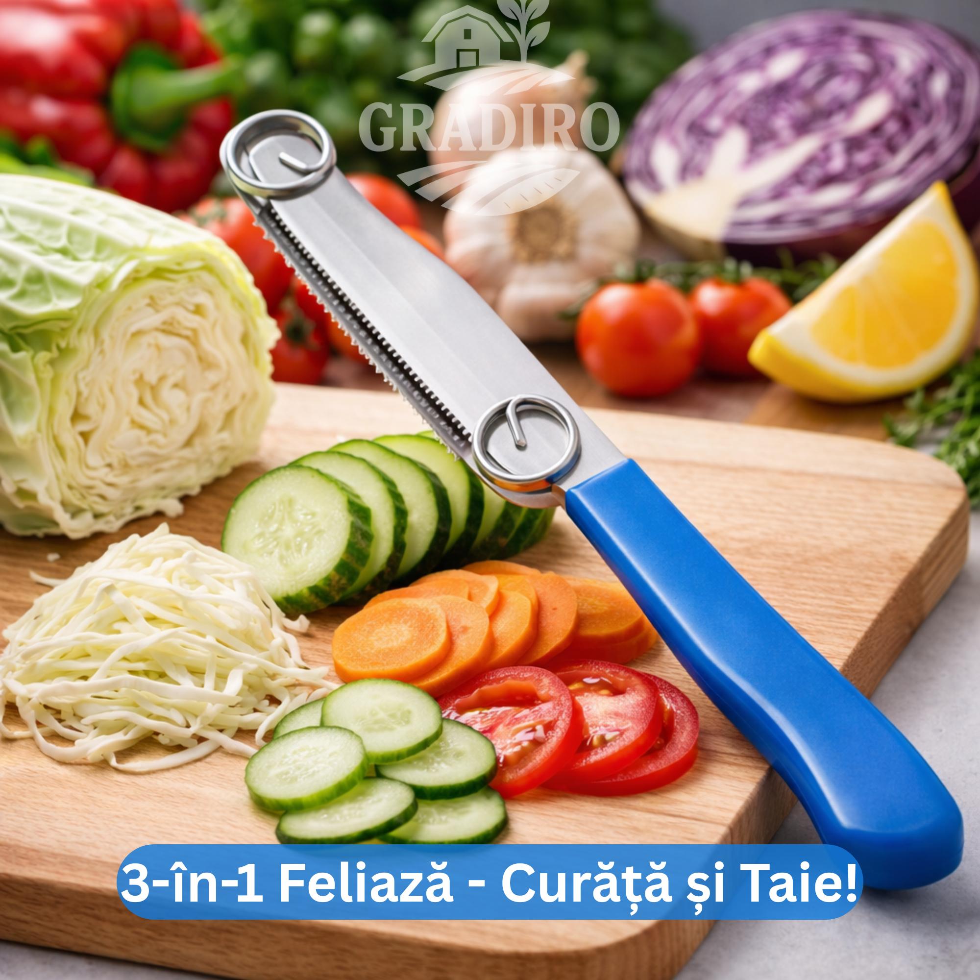 Cuțit special de feliat legume 3-în-1